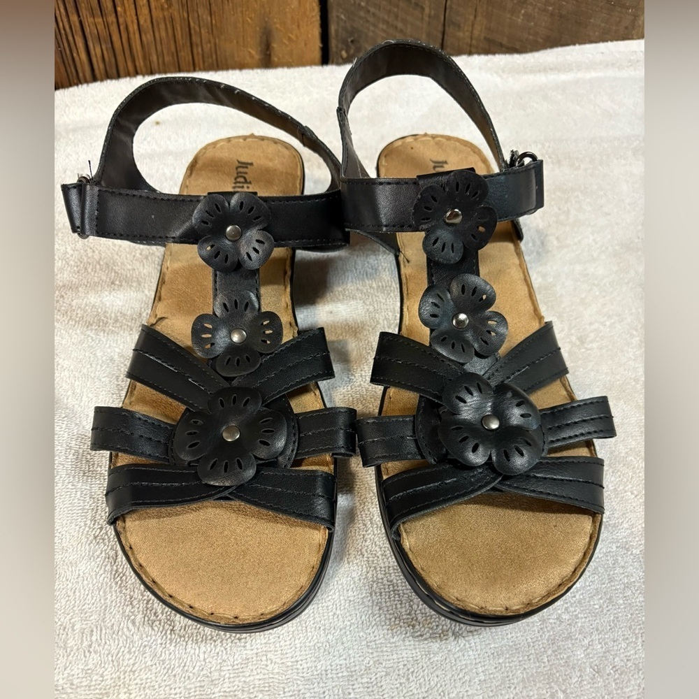Judith GINA2 Women’s Slingback Black Strappy Comfort Sandals Size 10M
